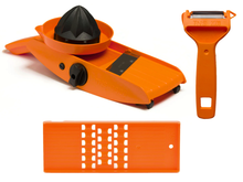 Lade das Bild in den Galerie-Viewer, TNS Küchen-Set Orange – Gemüsehobel, Röstiraffel und Sparschäler

